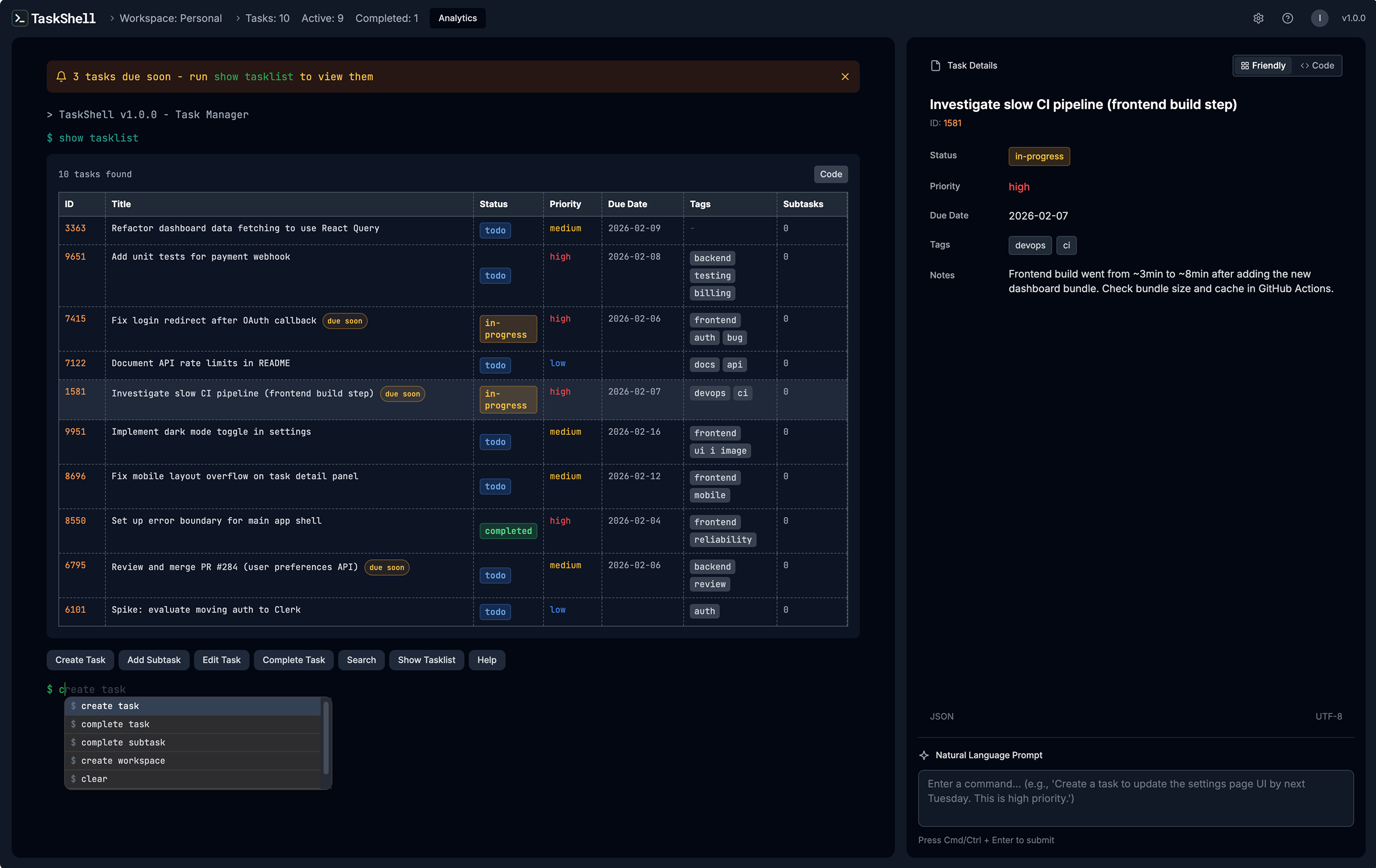 TaskShell Friendly mode UI