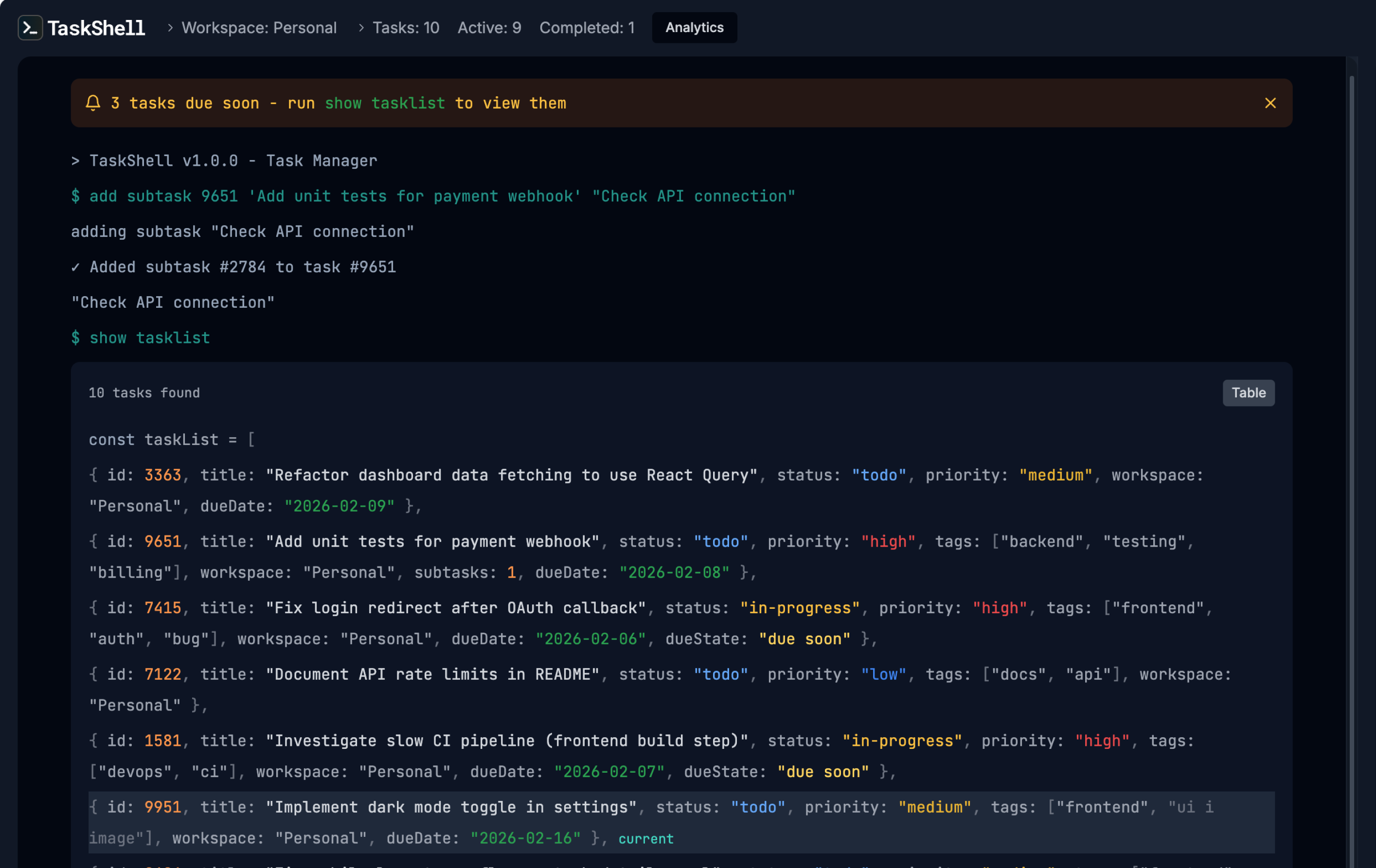 TaskShell teal theme
